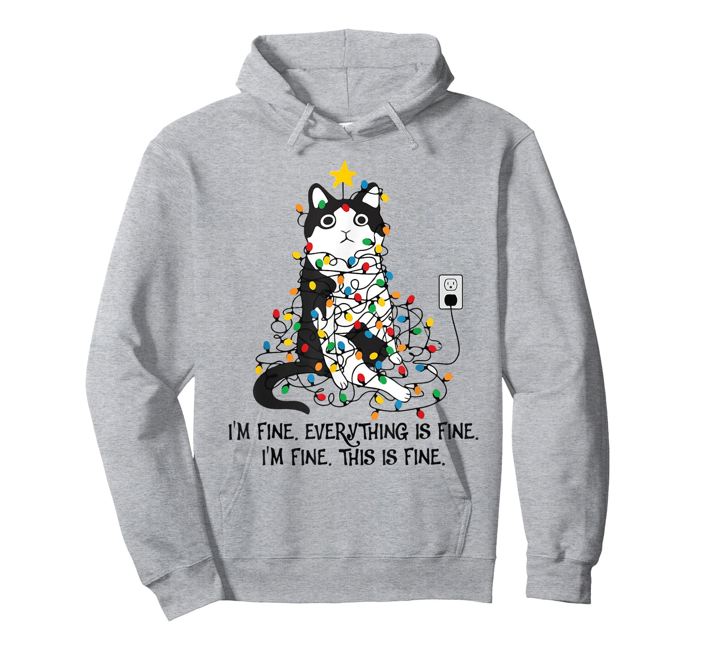 I'm Fine This Is Fine Everything Is Fine Black Cat Christmas T-Shirt