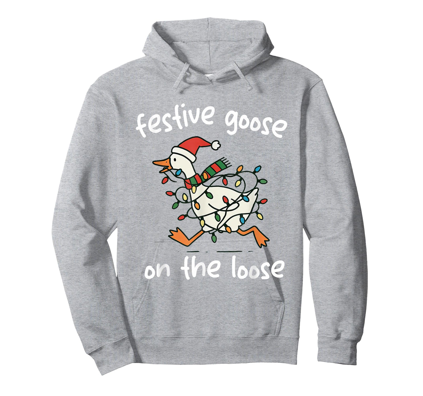 Festive Goose-On-The-Loose Santa Hat Christmas Lights Humor T-Shirt