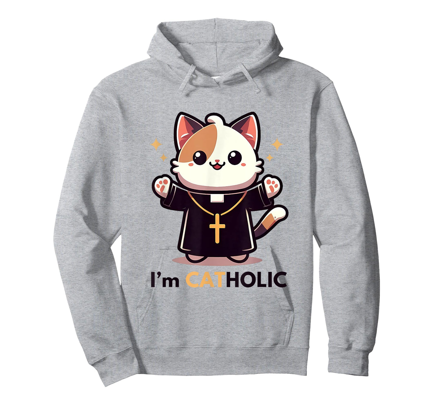 Cat-holic. Funny Catholic. Cute Priest Cat with Cross Men Women Girls Kids T-Shirt