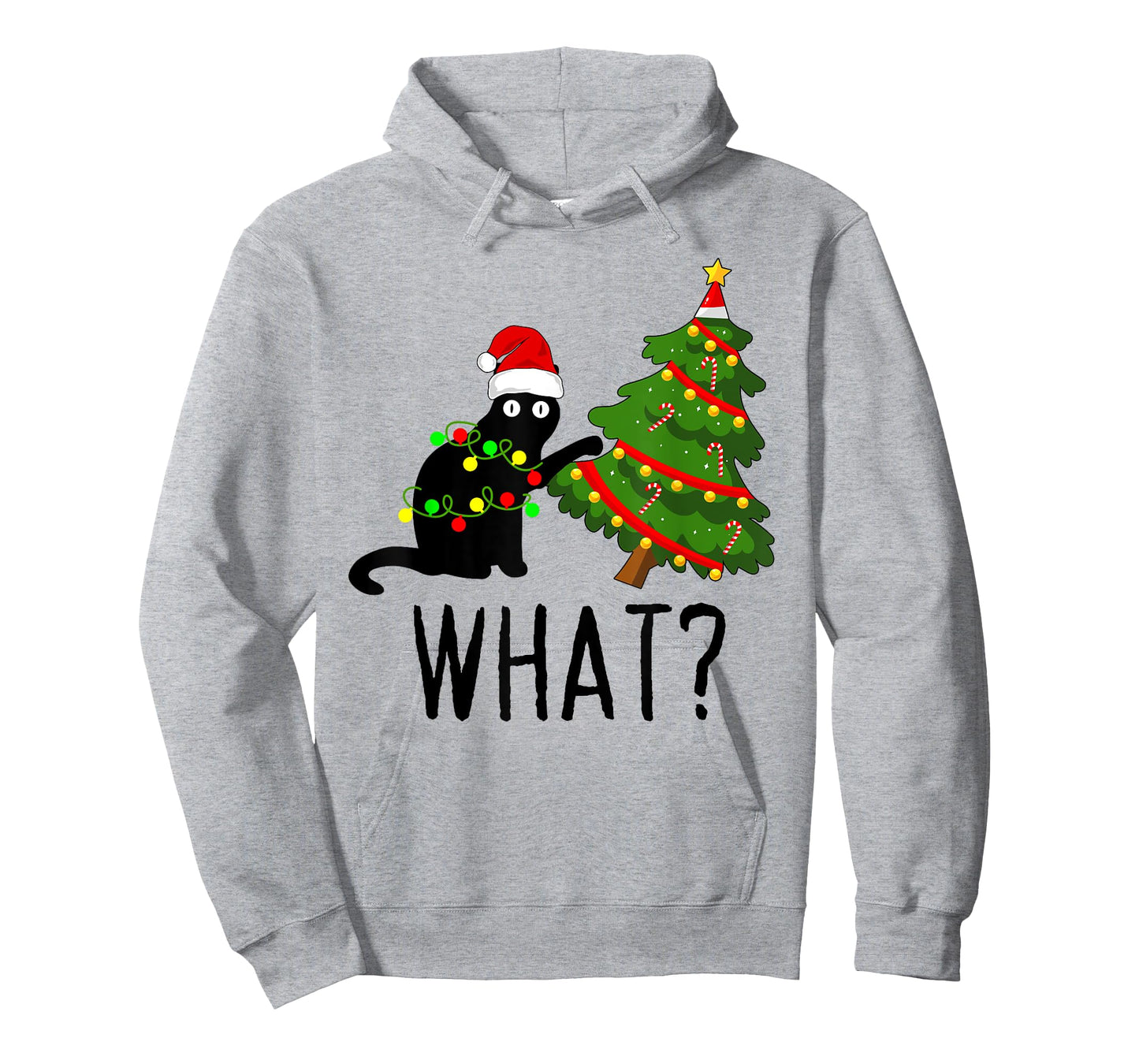 Black Cat Pushing Christmas Tree Over Cat What? Cat Shenanig T-Shirt for Men Women Kids