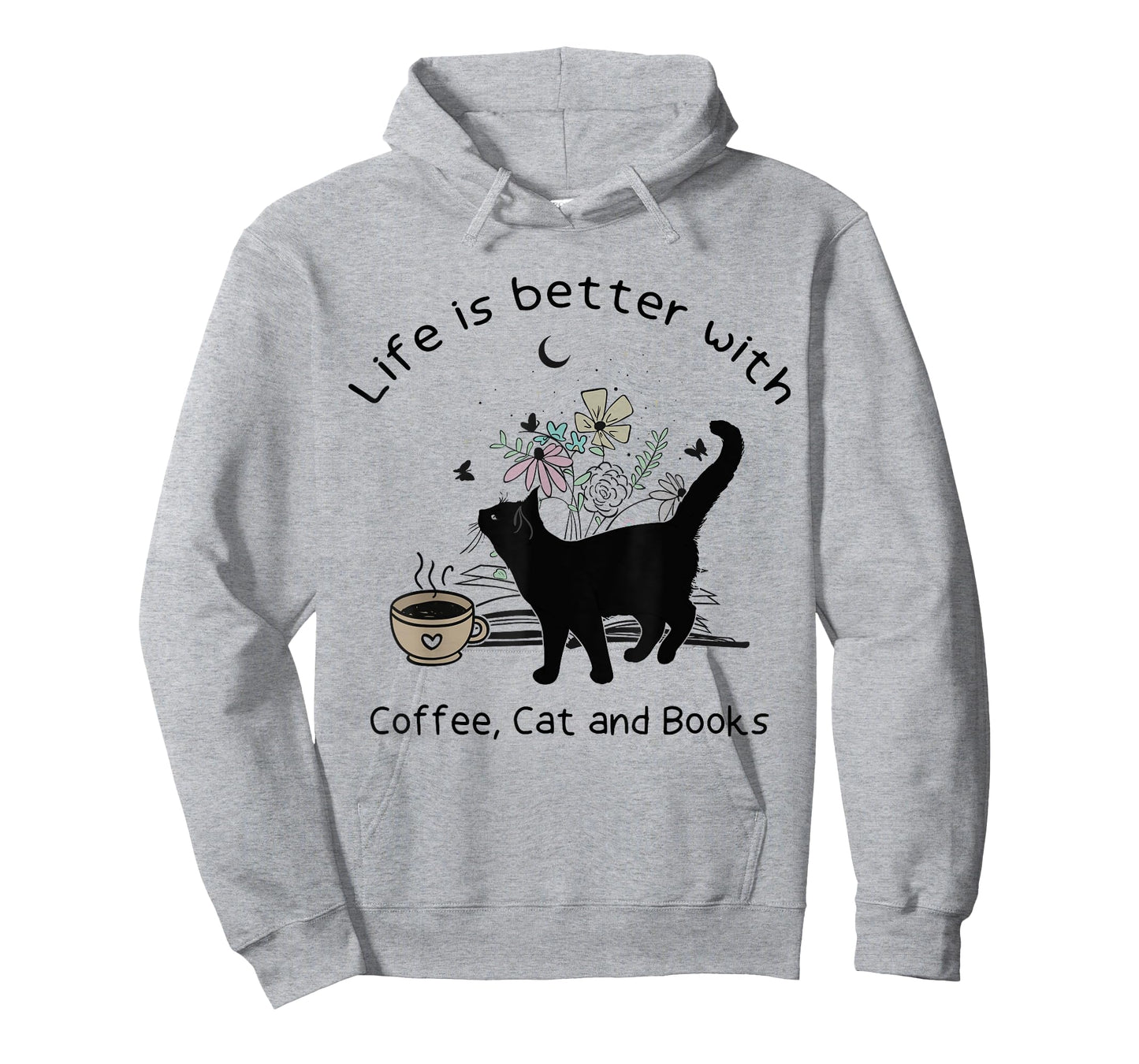 Life is Better With Coffee Cat and Books Funny Cat Sayings T-Shirt for Men Women Girls Kids