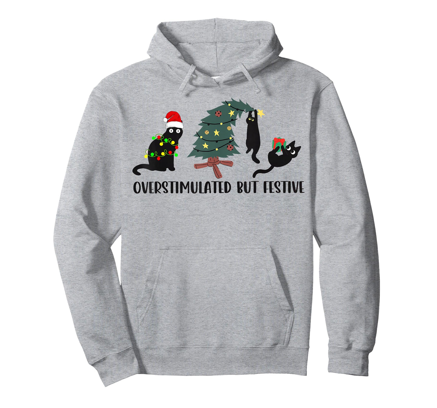 Funny Christmas Black Cat Overstimulated But Festive T-Shirt