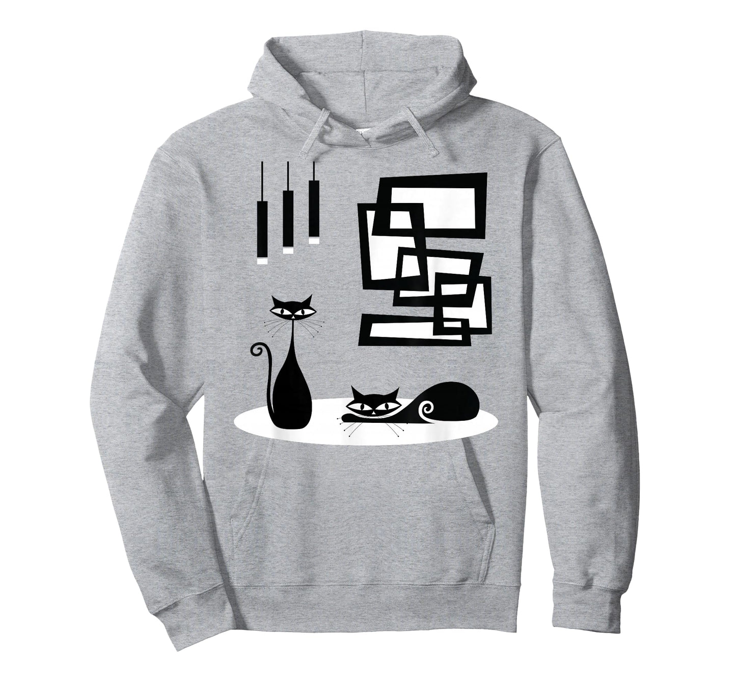 Retro Cat Mid Century Modern Cats and Atomic Art T-Shirt, Women's, Unisex, Short Sleeve, Grey, Small, Regular Fit, Cotton Blend, Machine Wash, US Size Small
