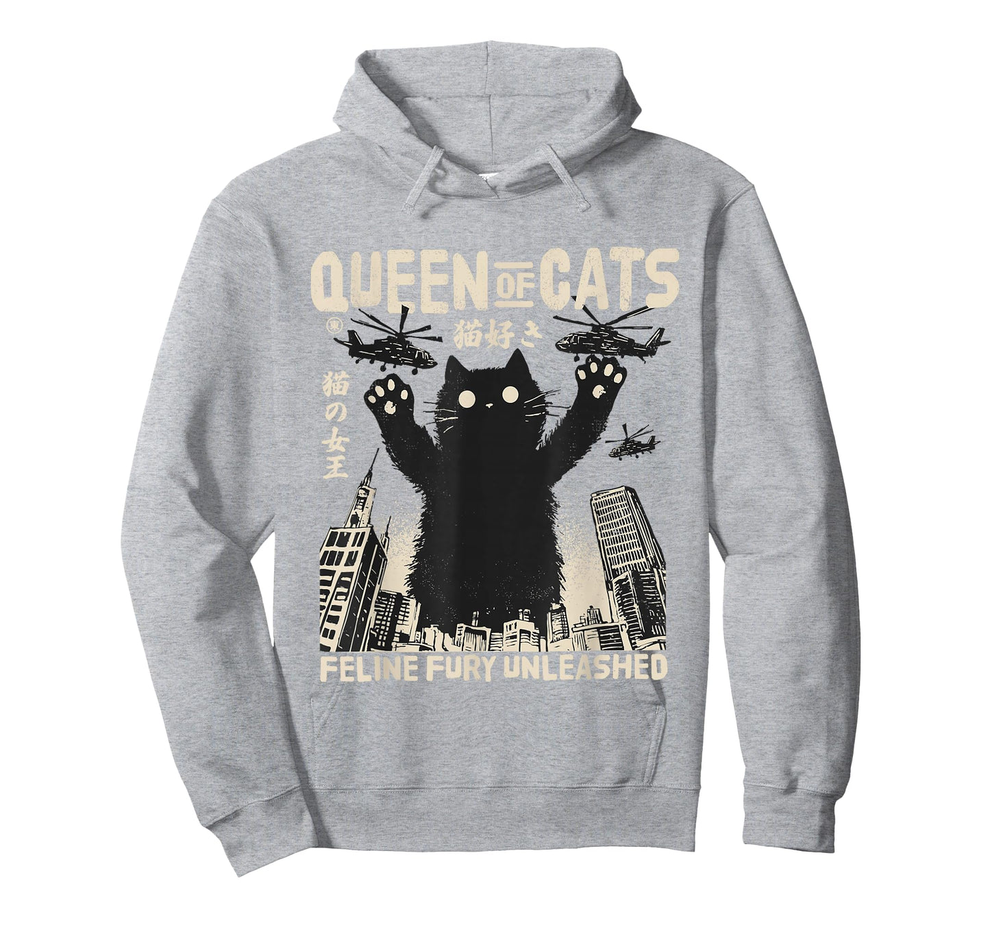 Retro Japan Aesthetic Queen Of Cats Black Monster Cat T-Shirt