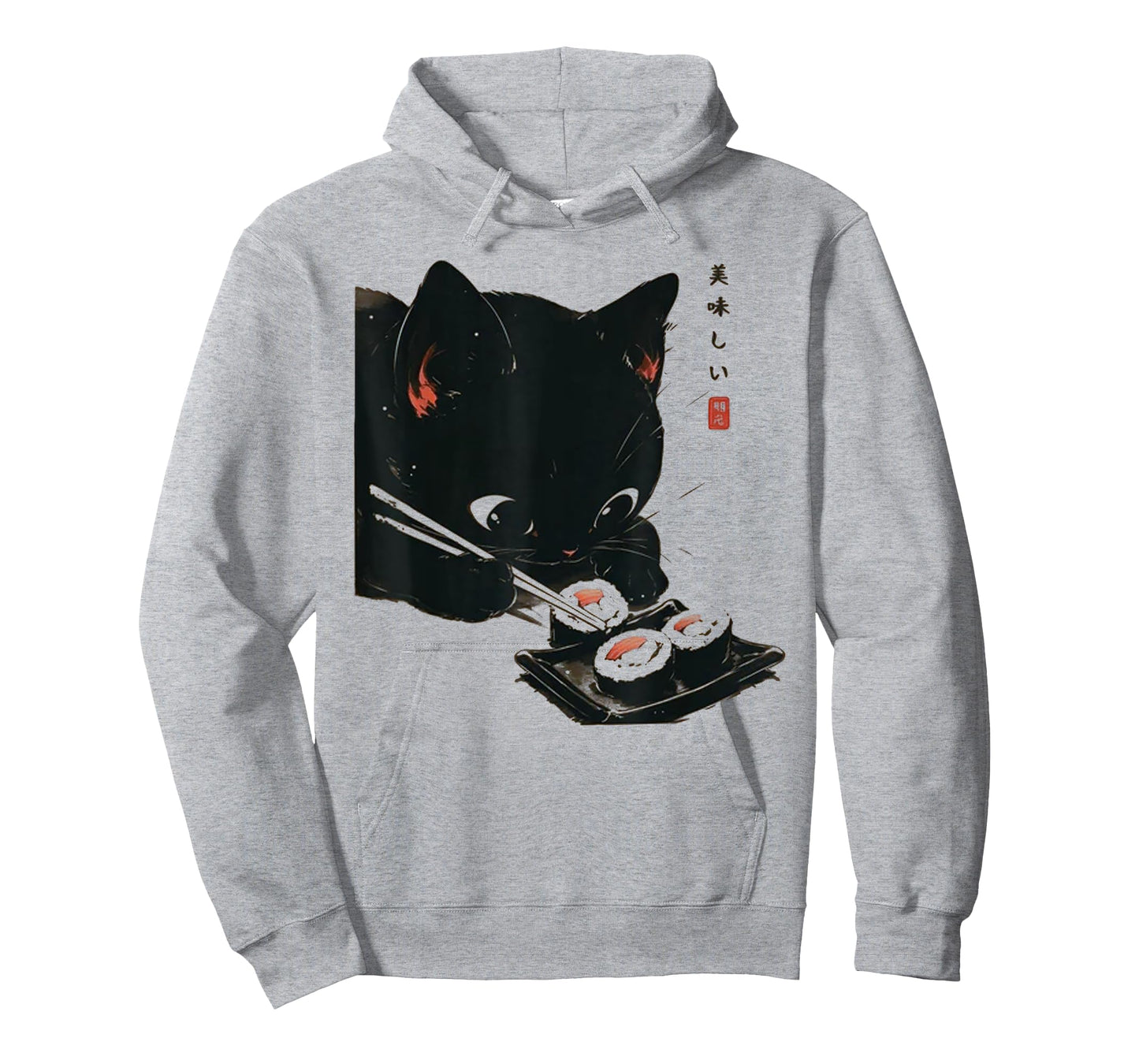 Black Cat Eating Sushi - Cat Japanese Art T-Shirt for Men Women