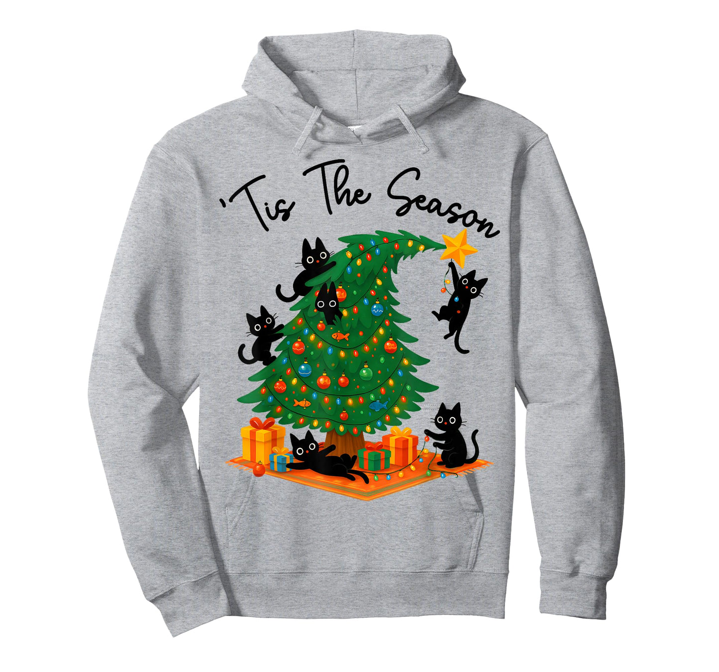 Tis The Season Christmas Tree Cute Black Cat Matching Family T-Shirt