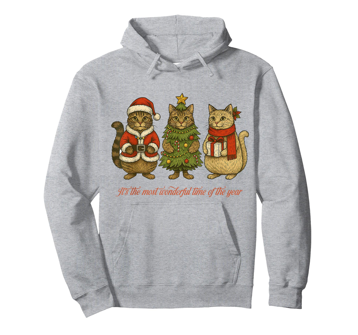 3 Cats Cute Christmas Tree Kittens Santa Hat T-Shirt