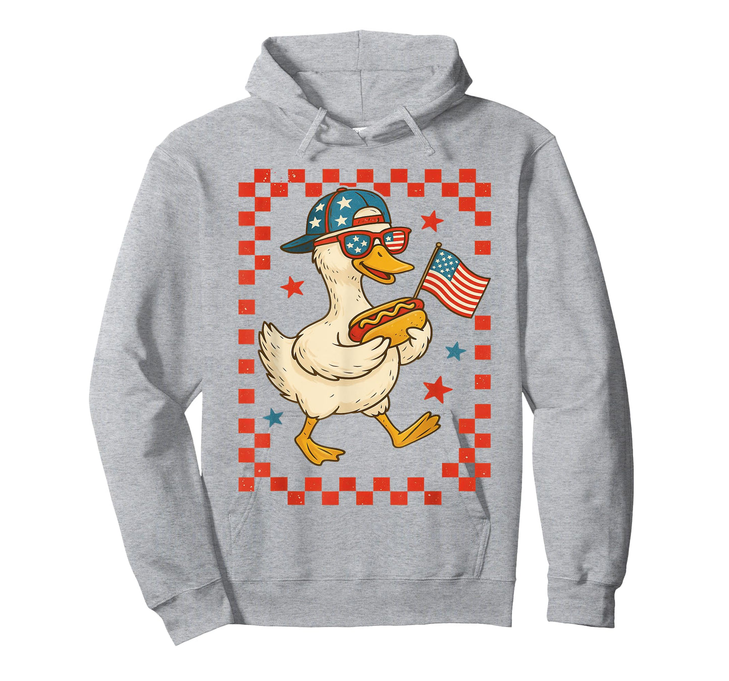 Patriotic Duck with Hot Dog and Flag Funny 4th of July USA T-Shirt for Men Women Girls Kids