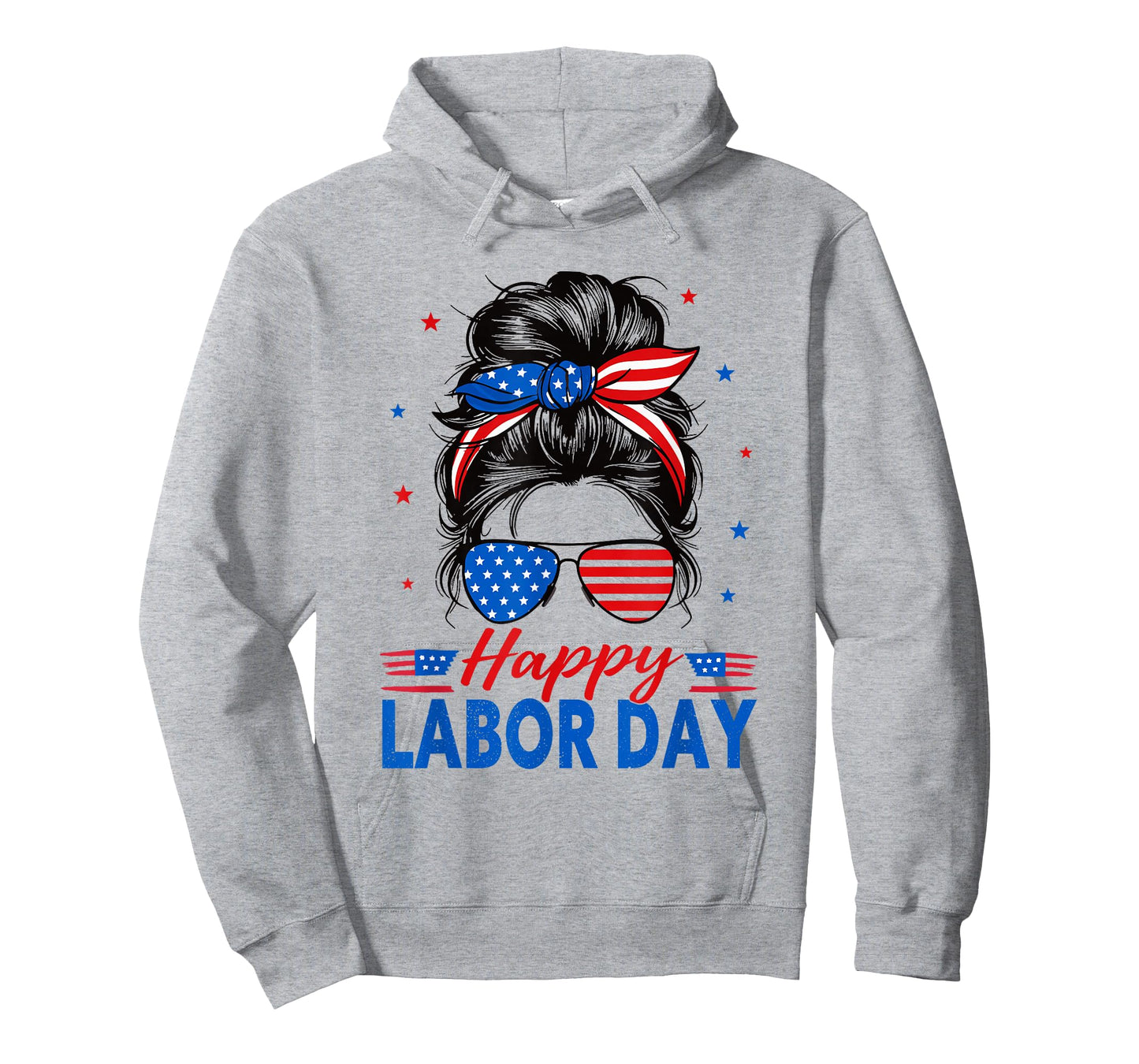 Happy Labor Day Shirt for Women Messy Bun Labor Day USA Flag T-Shirt