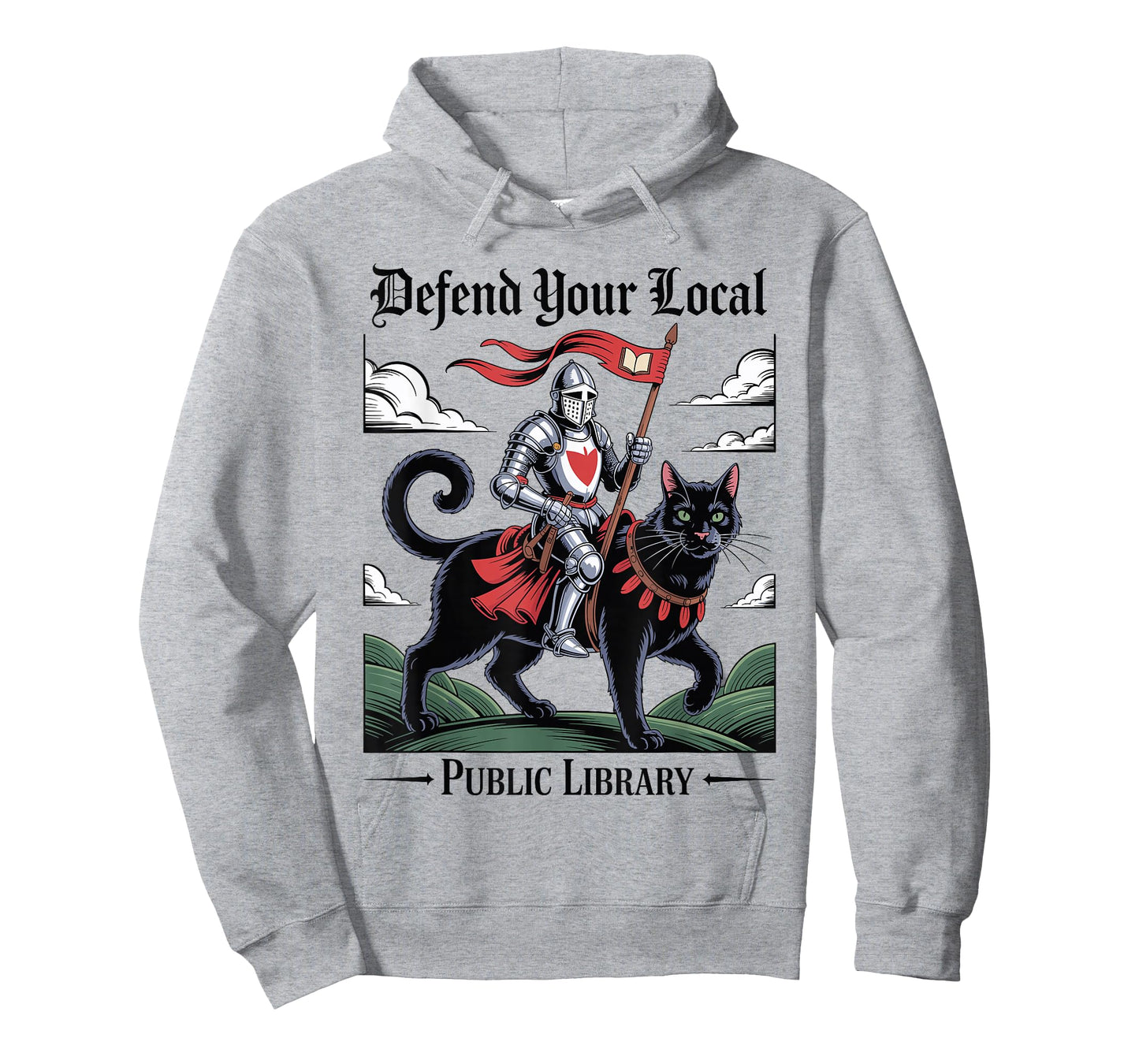 Defend Your Local Public Library Funny Knight Cat Gothic T-Shirt