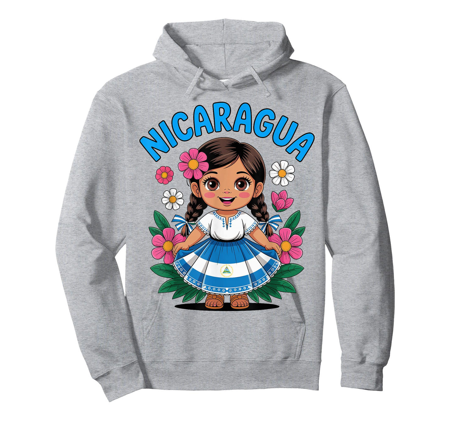 Cute Nicaragua Girl Traditional Dress with Flag Art for Kids T-Shirt