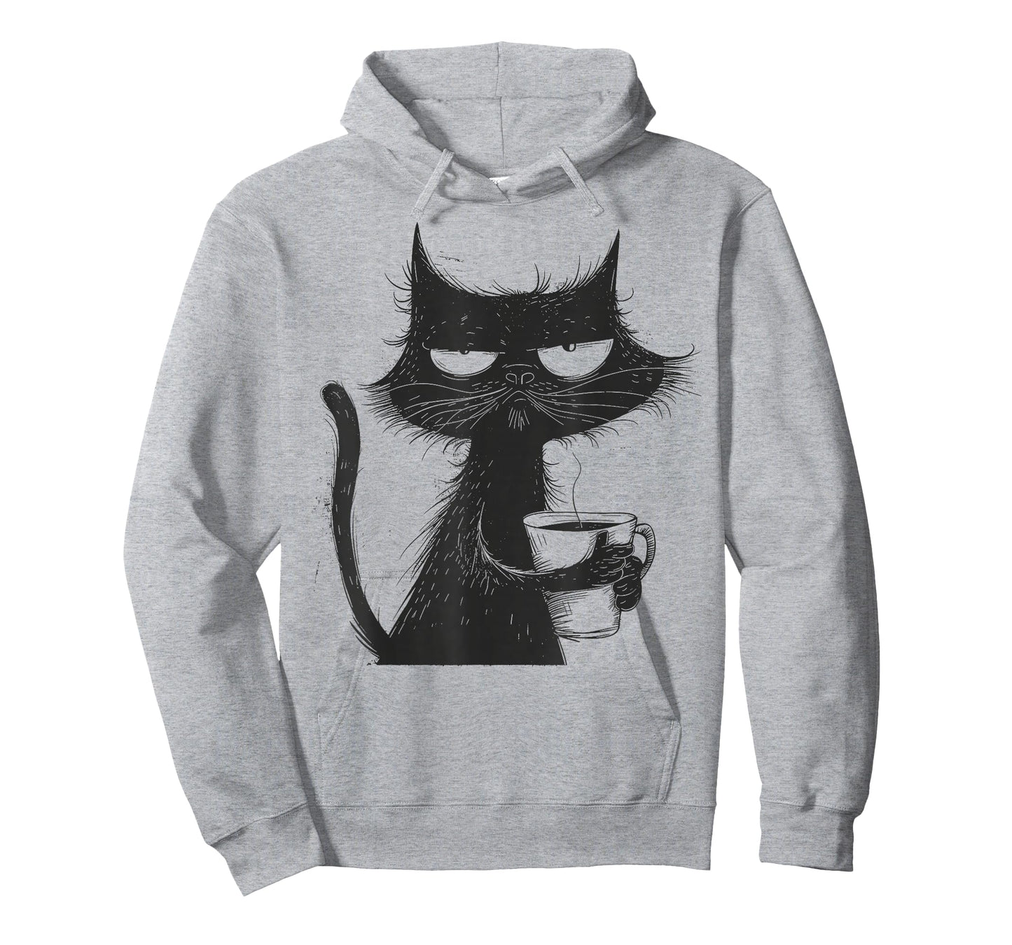 Funny Angry Cat with Coffee Mug Graphic T-Shirt
