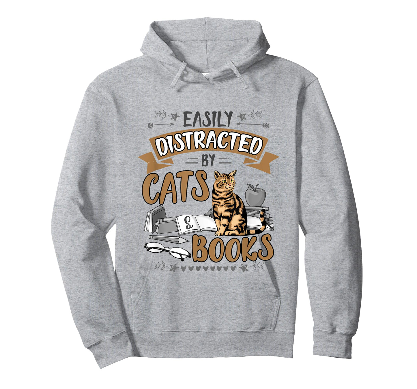 Easily Distracted by Cats and Books Men Women Cat Lovers T-Shirt