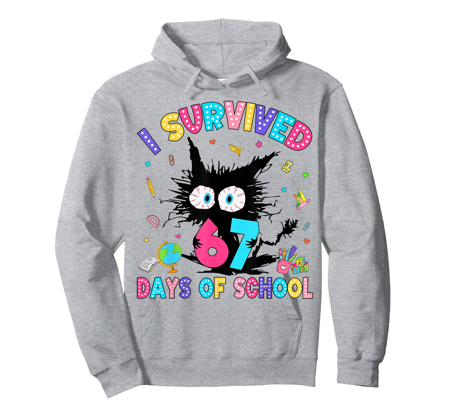 I Survived 67 Days of School Six Seven Meme Slang Black Cat T-Shirt
