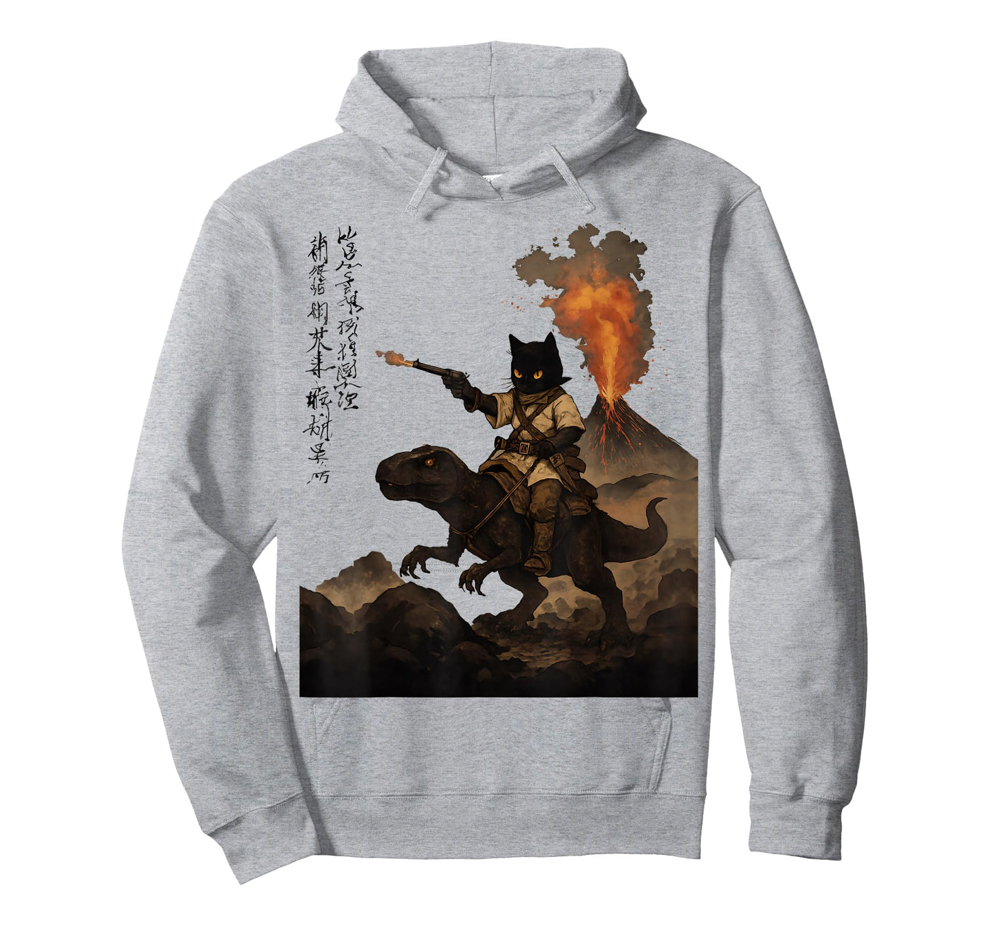 Calligraphy cat Dinosaur Volcanic Eruption cat Print T-Shirt