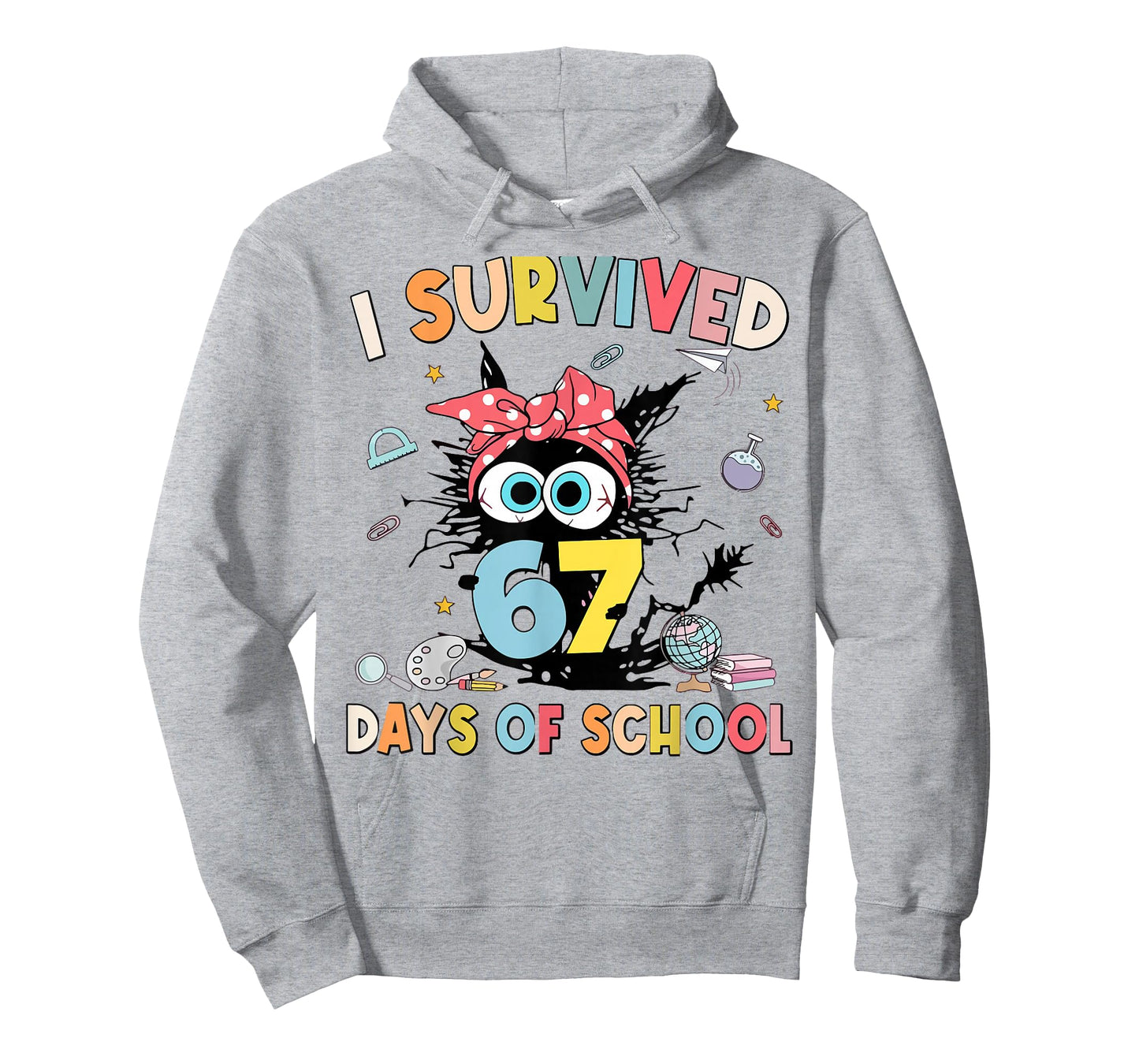 I Survived 67 Six Seven Days of School Teacher Funny Cat T-Shirt