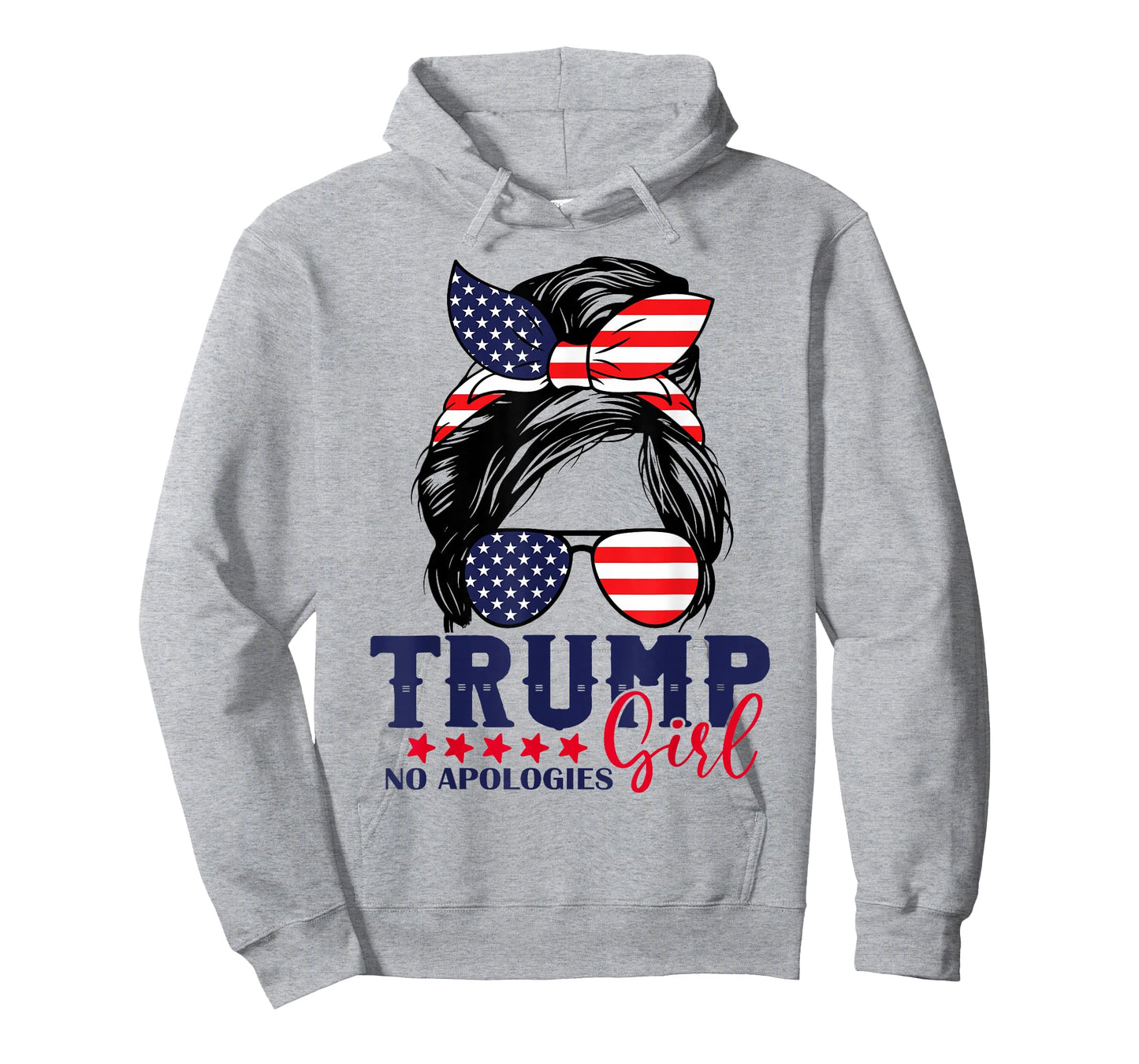 Trump Girl No Apologies Messy Bun Trump 2024 American Flag T-Shirt