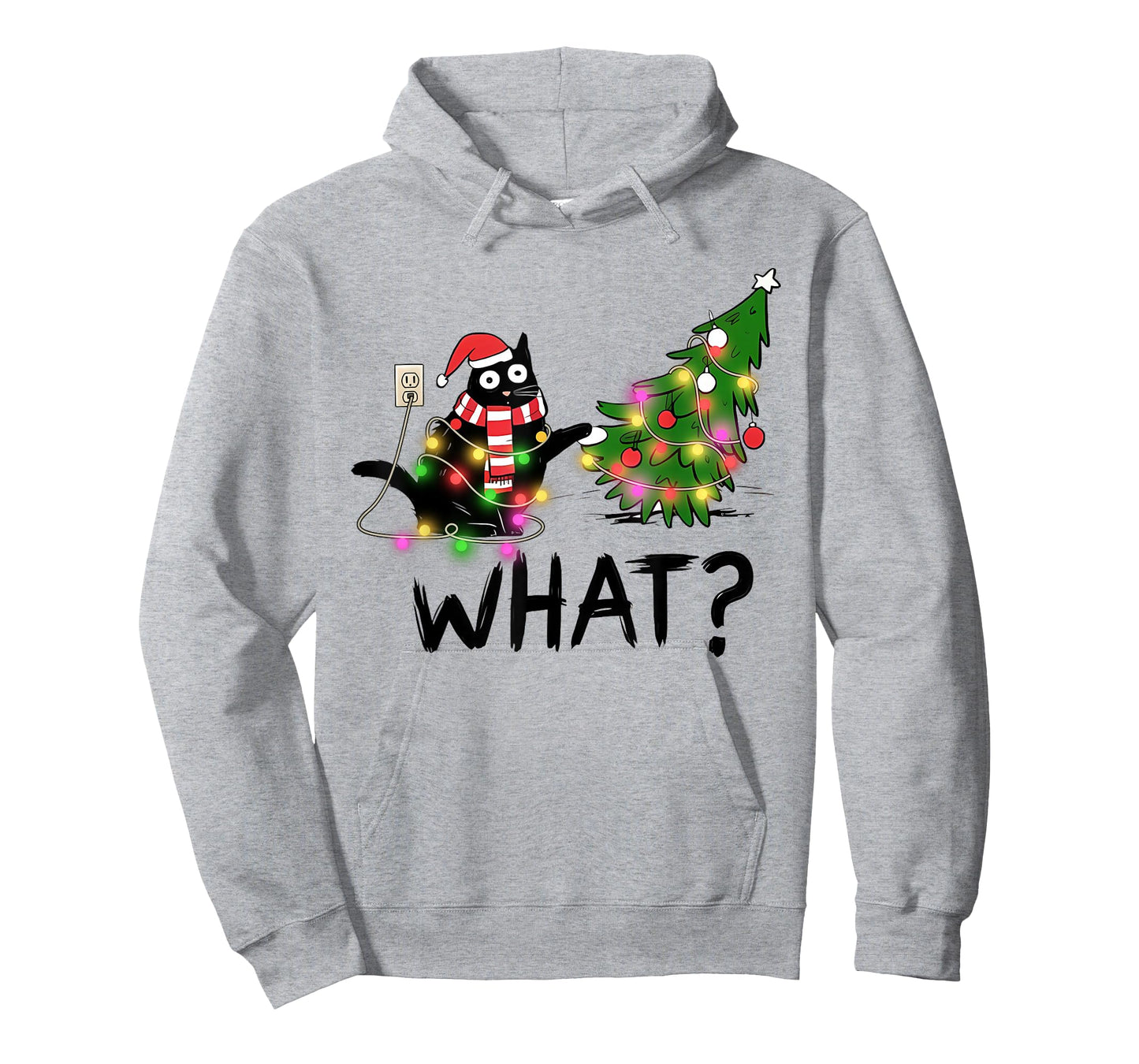 Funny Black Cat Gift Pushing Christmas Tree Over Cat What? T-Shirt