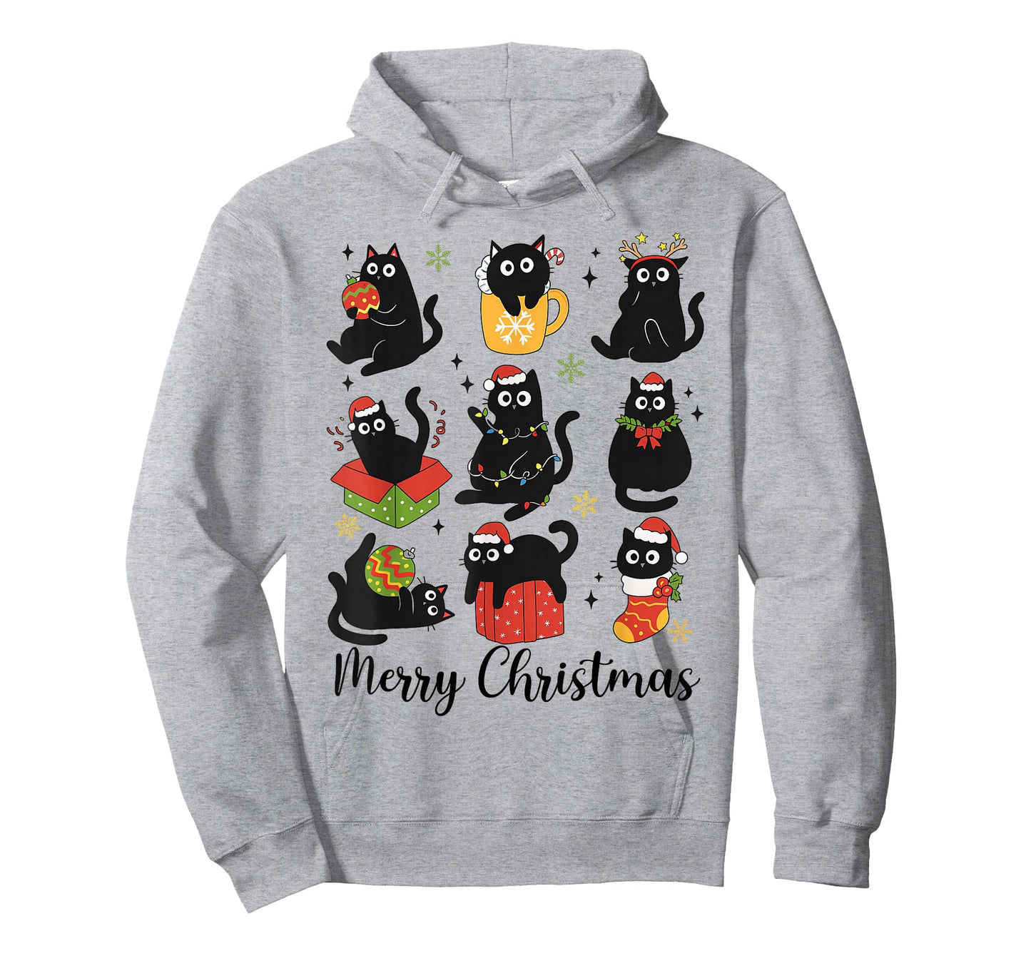 Meow Christmas Xmas Lights Black Cat Pajamas Family Funny T-Shirt