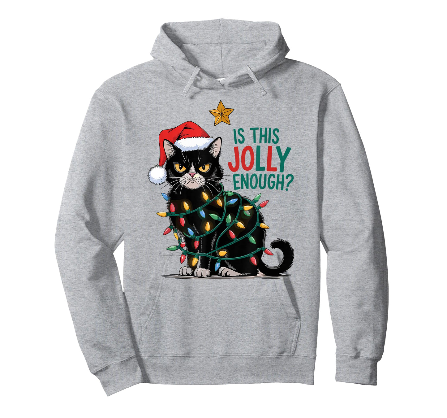 Is This Jolly Enough? Cat Merry Christmas Tree Lights funny T-Shirt for Men Women