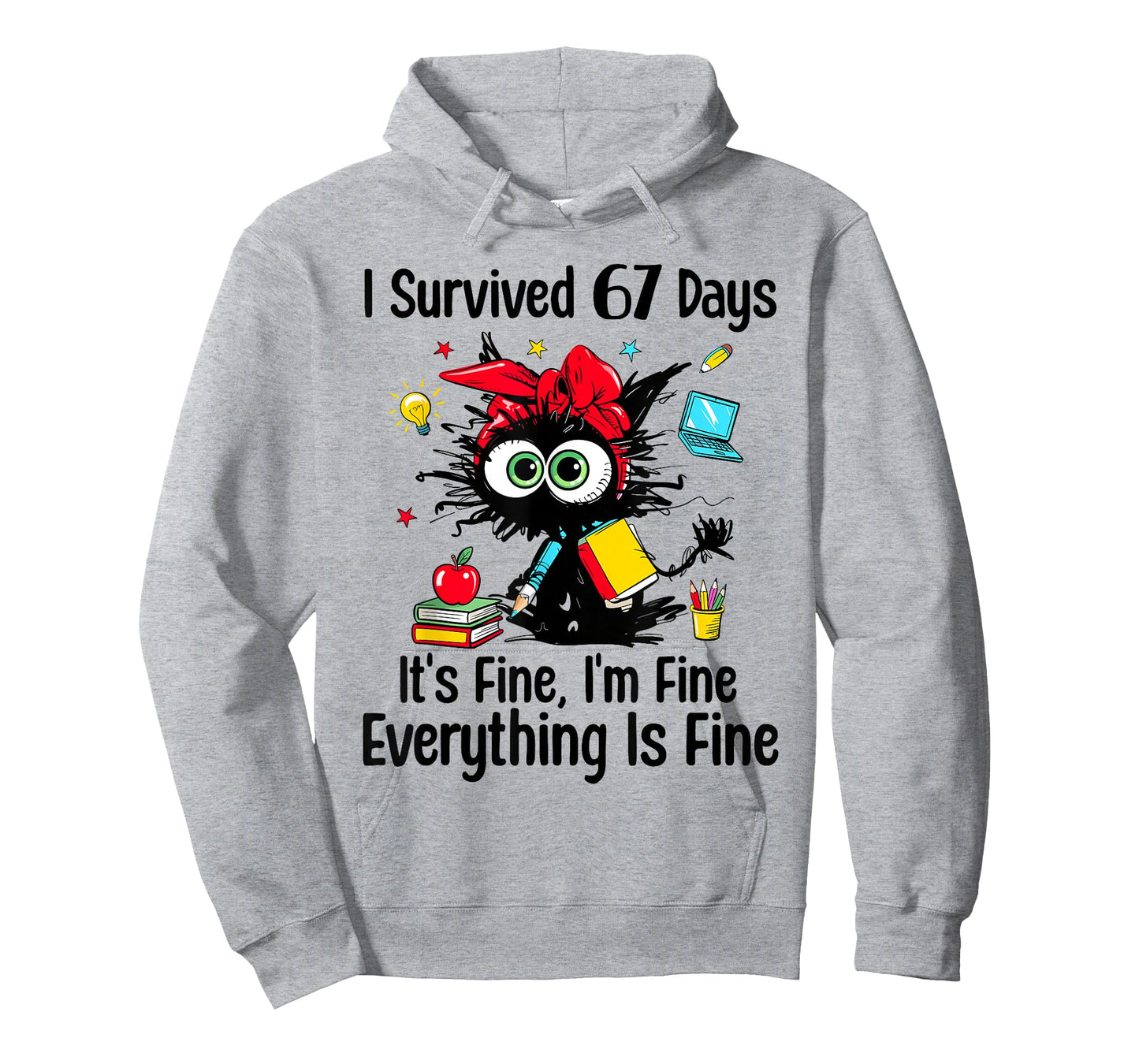 I Survived 67 Days of School Teacher Students Cat Six Seven T-Shirt