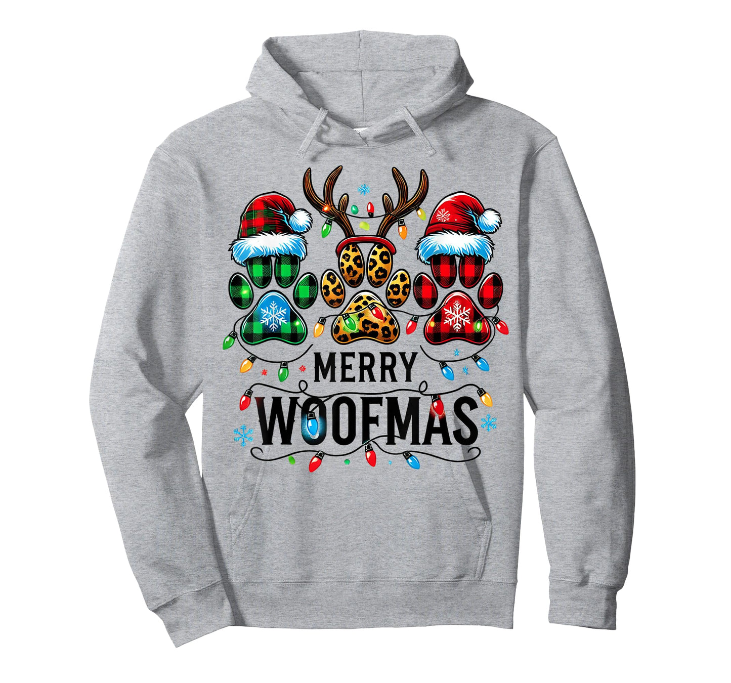 Merry Woofmas Christmas Dog Paws Lights Buffalo Plaid Women T-Shirt