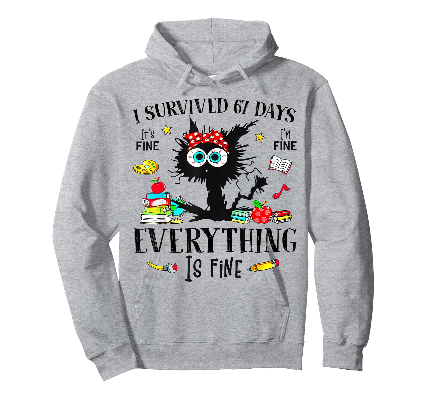 I Survived 67 Days of School Funny Cat Six Seven Meme T-Shirt