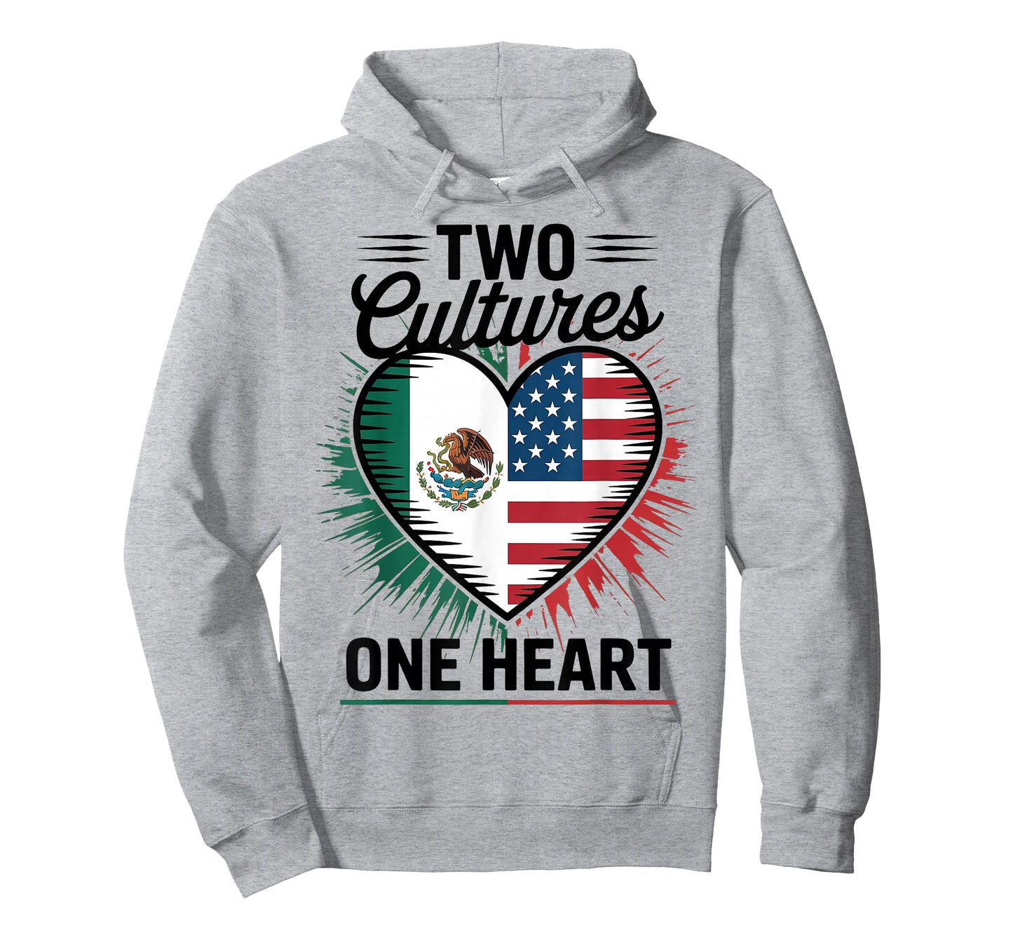 Two Cultures One Heart Mexican Flag American Flag USA Mexico T-Shirt