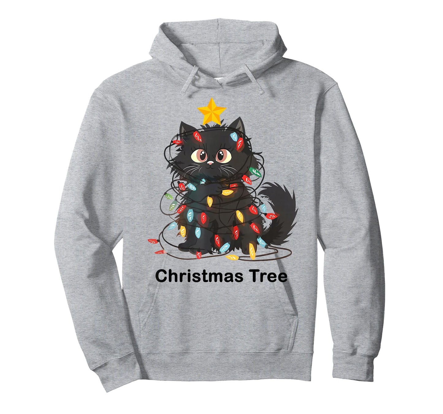 Funny Christmas Tree Cat Tangled With Lights T-Shirt for Men Women Kids