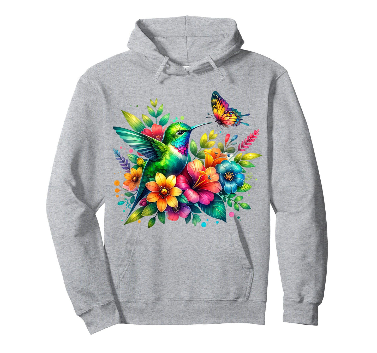 Floral Watercolor Hummingbird & Butterfly T-Shirt
