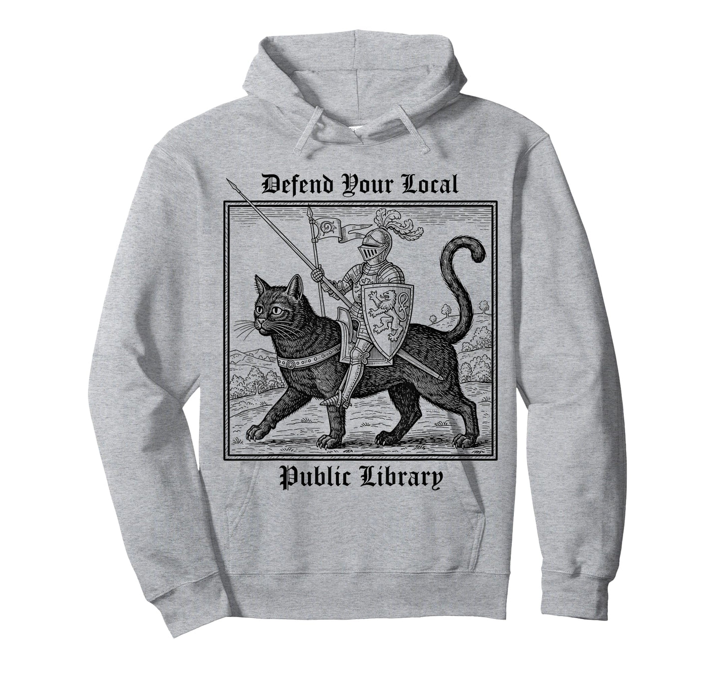 Defend Your Local Public Library Funny Knight Black Cat T-Shirt