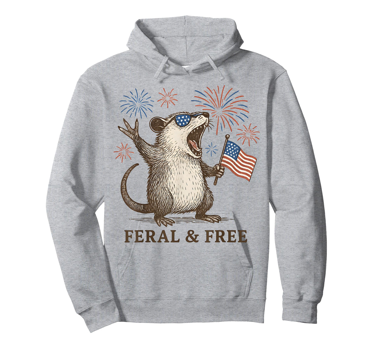 Feral and Free Possum 4th of July Funny American Flag Womens T-Shirt