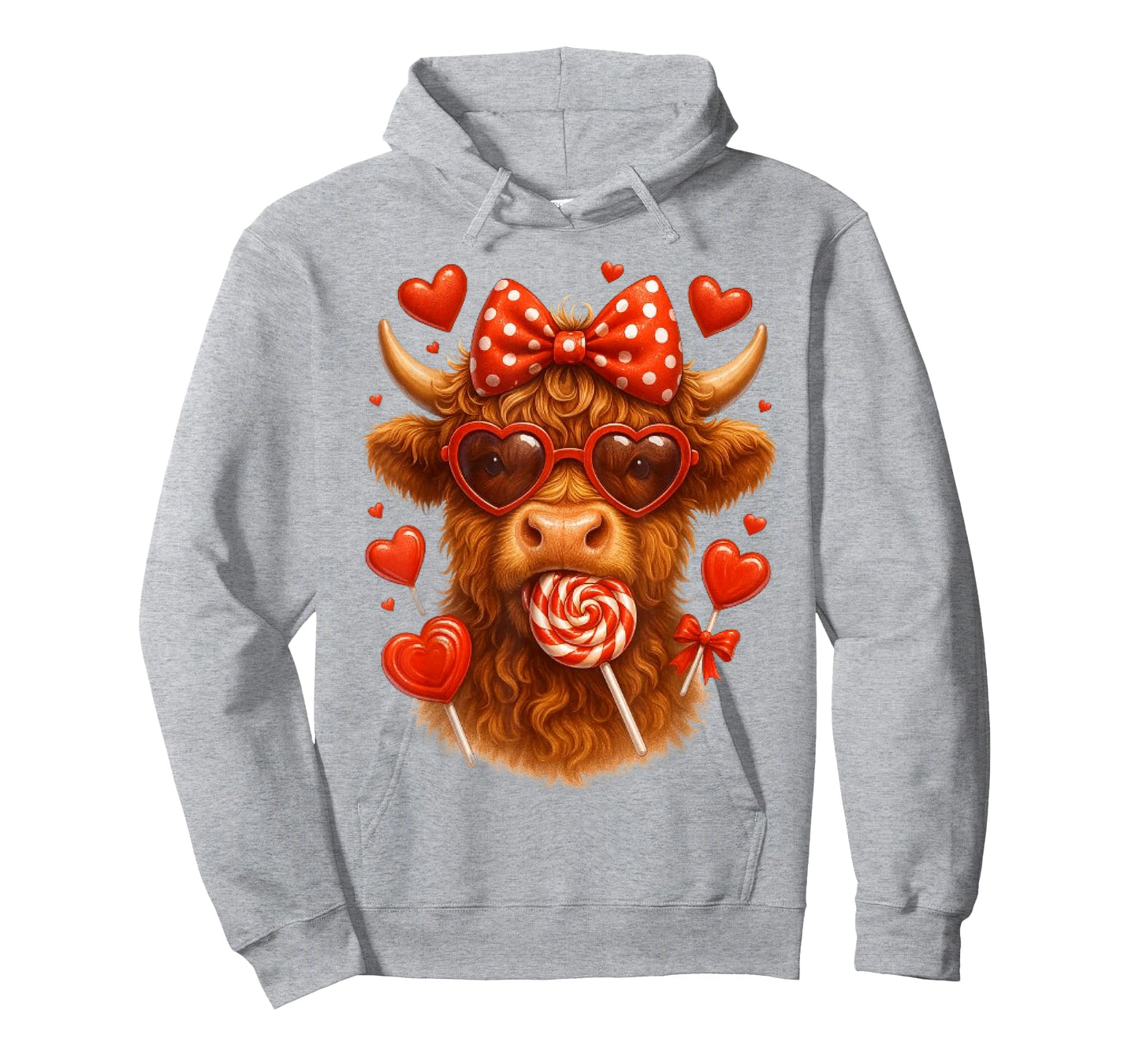 Cute Lollipop Highland Cow Valentine's Day red Hearth Funny T-Shirt