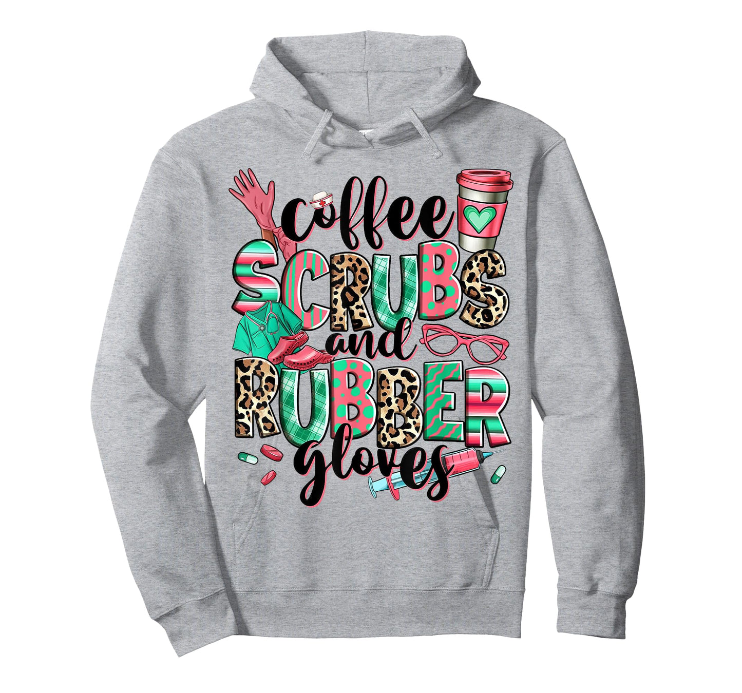 Coffee Scrubs And Rubber Gloves Leopard Nurse Women Gifts T-Shirt