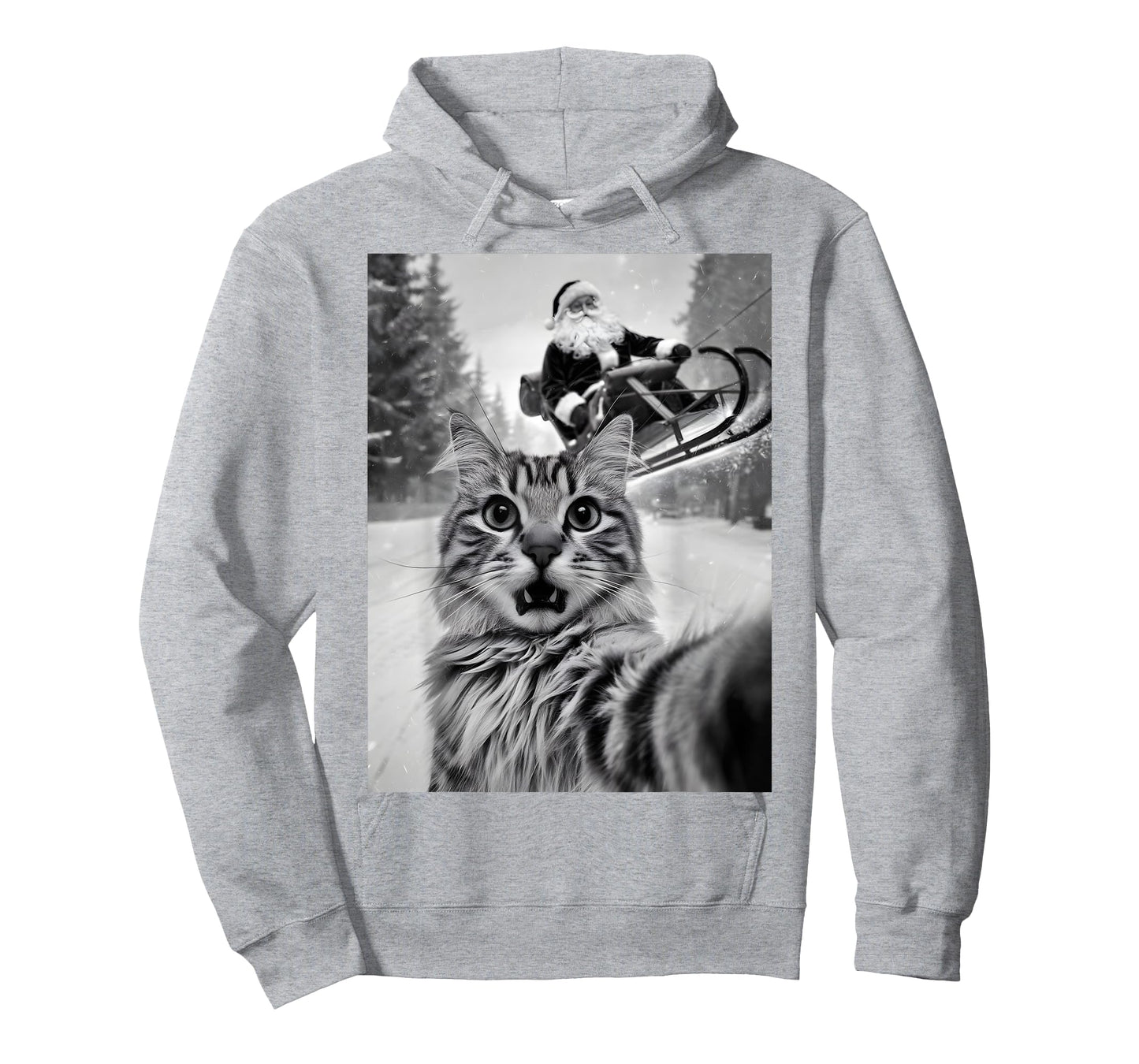 Christmas Cat Selfie With Santa Claus Sleigh Merry X-Mas Men Women Kids T-Shirt