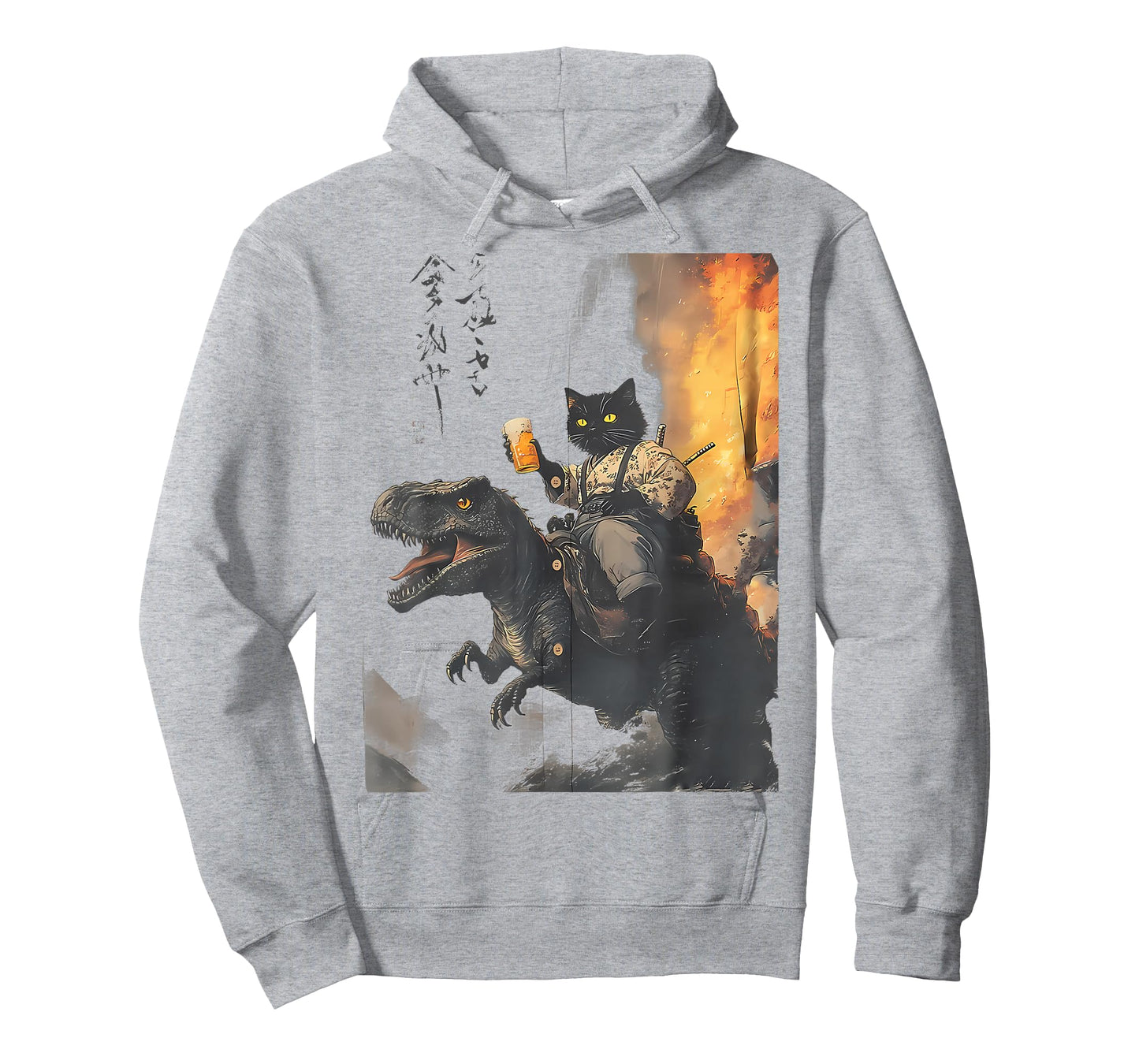 Black Cat Samurai Dinosaur Funny Men Women T-Shirt