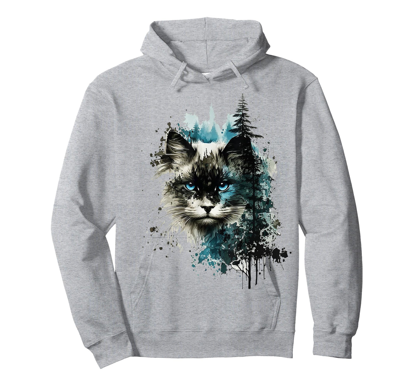 Cat Blue Eyes Cat Motif Art Forest Animal Cat T-Shirt