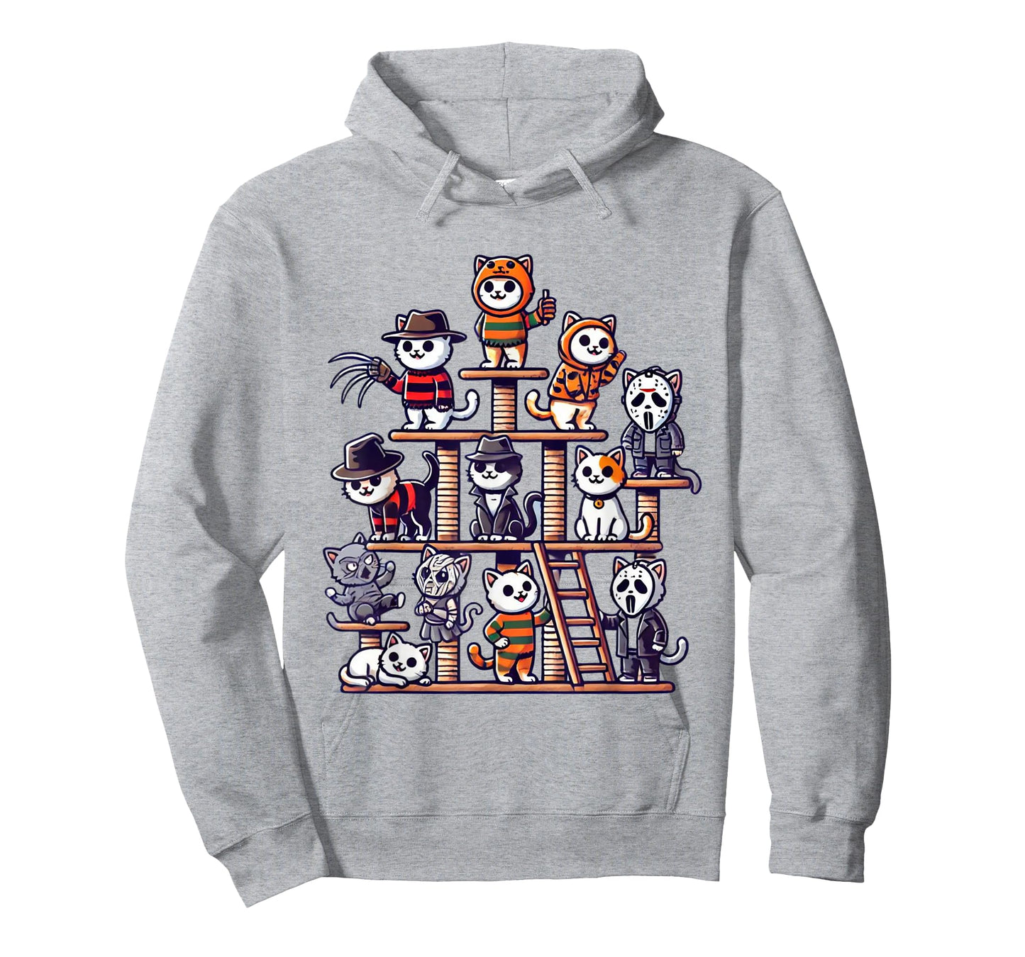 Funny Horror Movie Cats Playing On Cat Tree T-Shirt