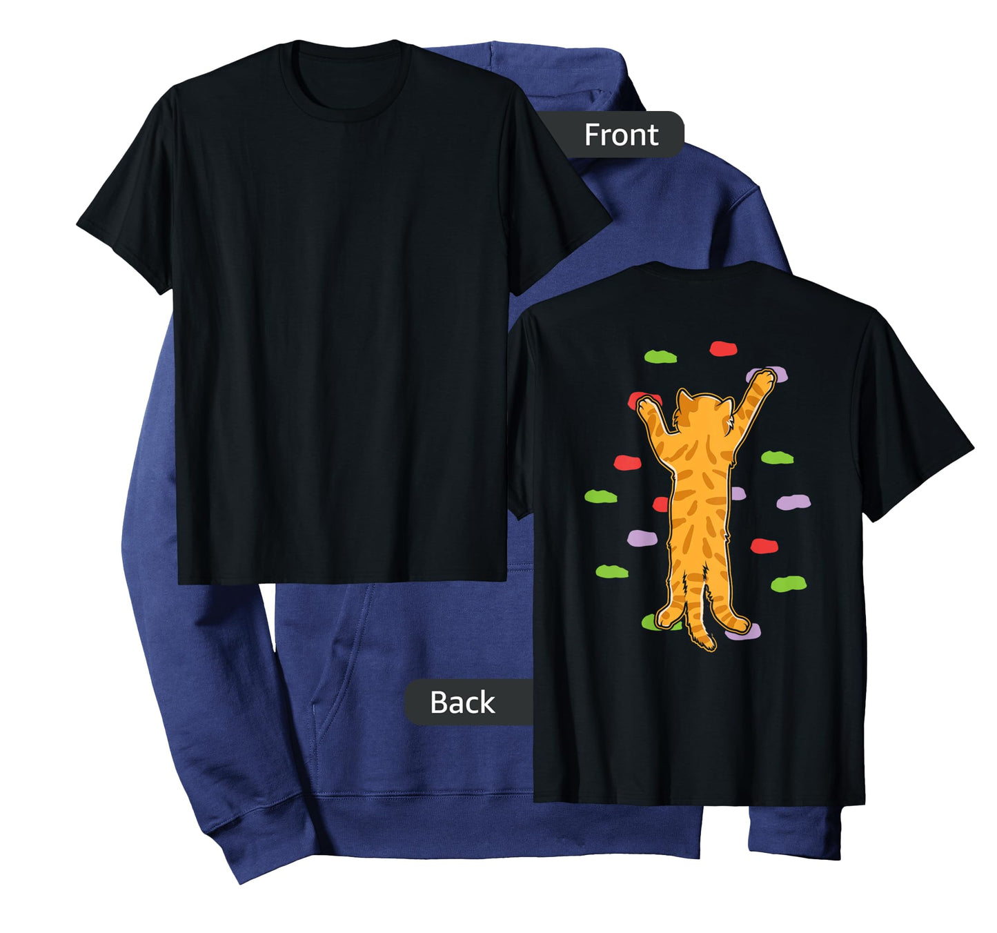 Funny Cute Bouldering Rock Climbing Cat (print on back) T-Shirt for Men Women Girls Kids