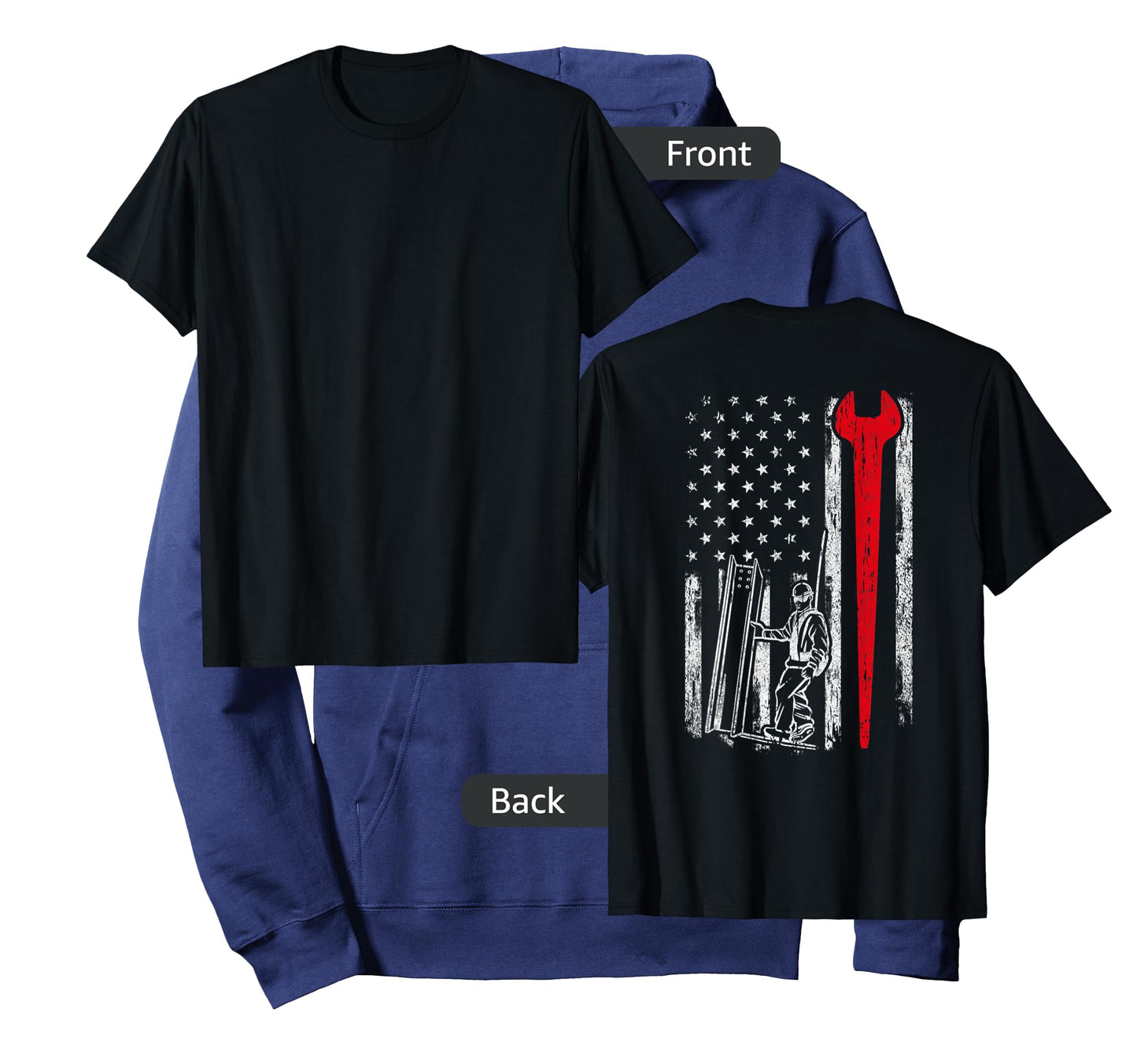 American USA Flag Ironworker Design On Back Vintage Novelty T-Shirt