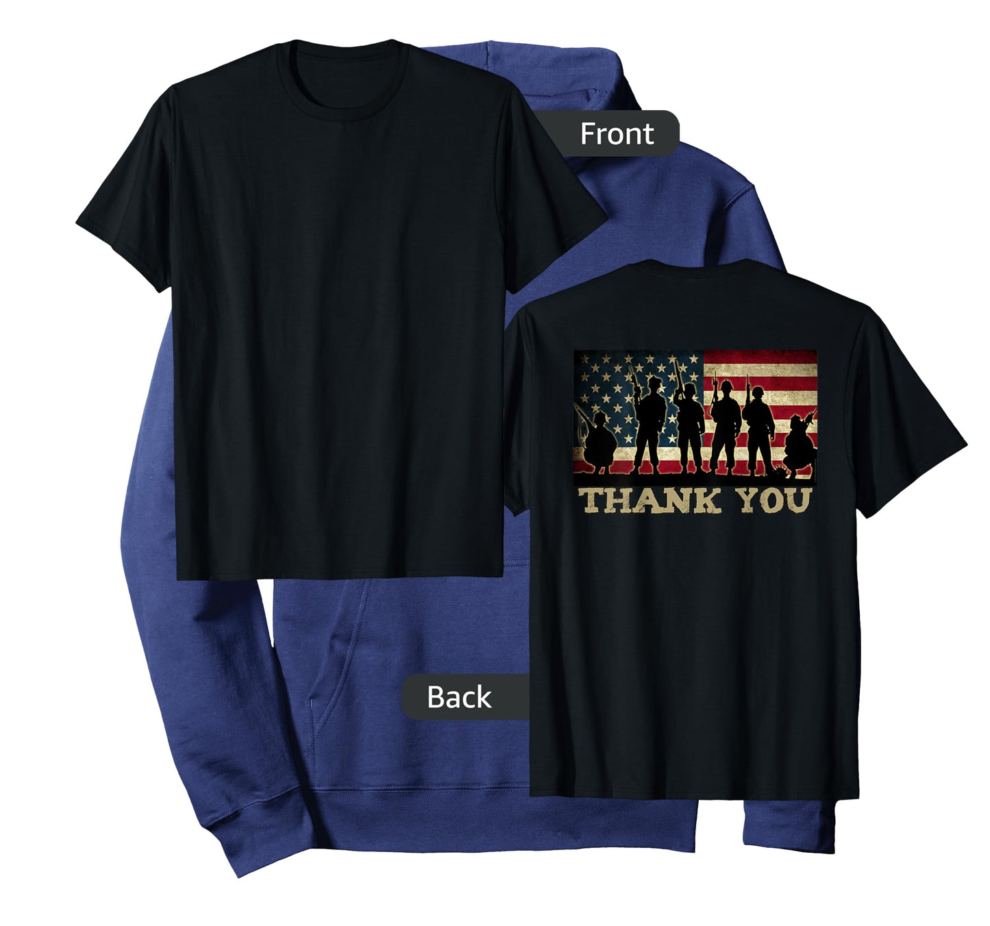 ON BACK THANK YOU Soldiers Veterans American Flag Military T-Shirt for Women Kids Men