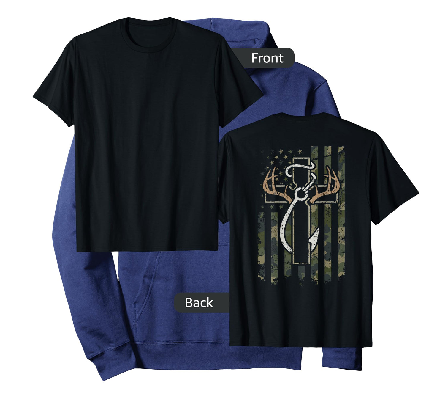 Hunting Fishing Faith - Hunter Fisherman Camo USA - ON Back T-Shirt