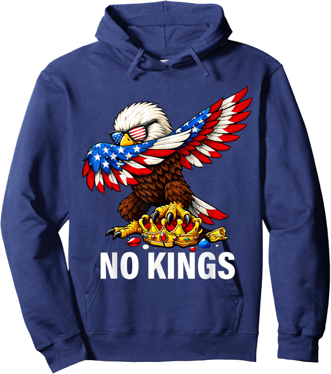 No Kings in America Shirt USA Flag Eagle Patriotic No Kings T-Shirt - Hoodie | Navy
