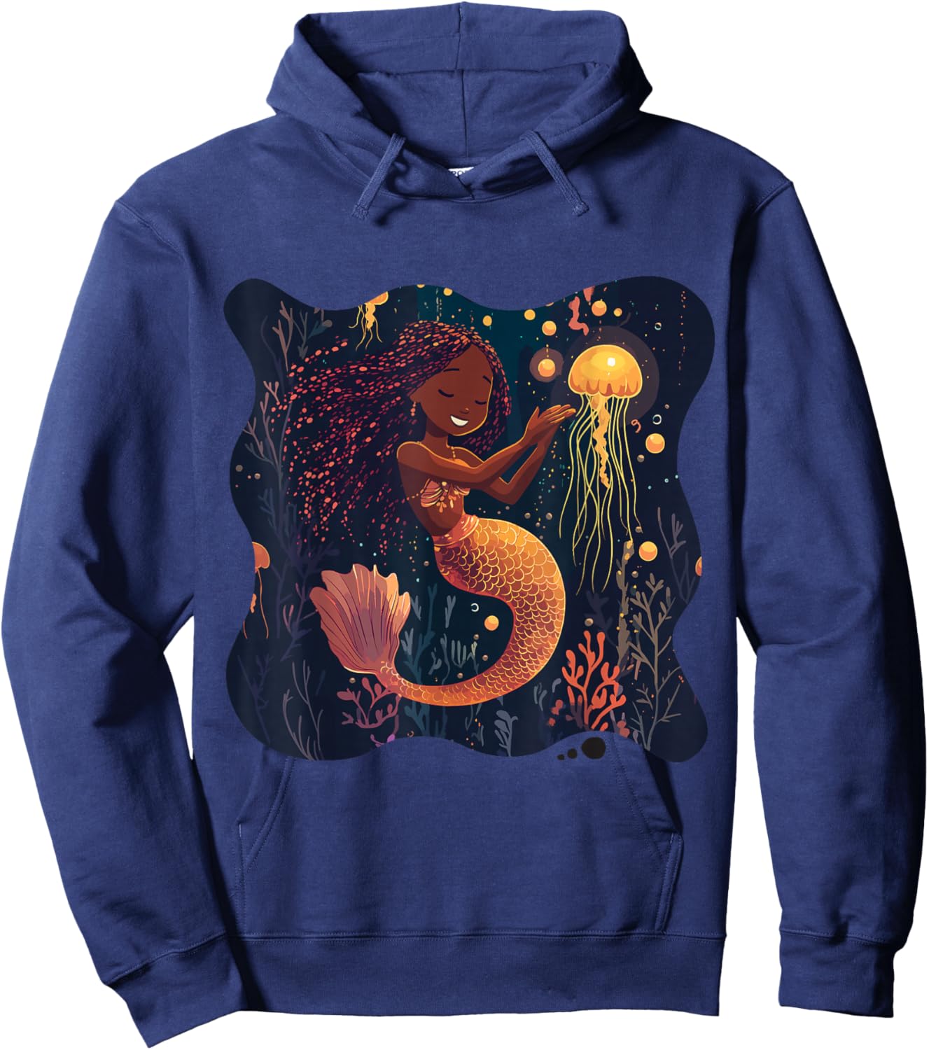 Black Mermaid Braids Girls Kids Toddler Women Birthday Gift T-Shirt - Hoodie | Navy