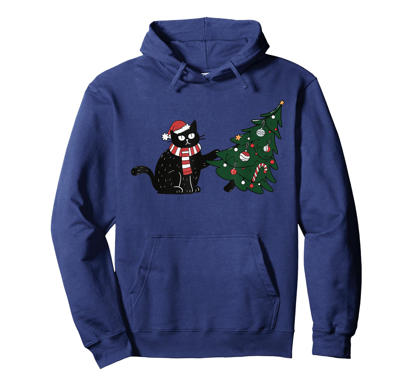 Cat Pushing Christmas Tree T-Shirt for Men Women Kids