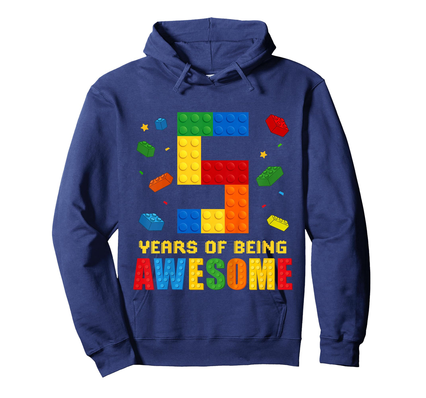 Kids 5 Year Old Birthday Boy Being Awesome Building Bricks 5th T-Shirt