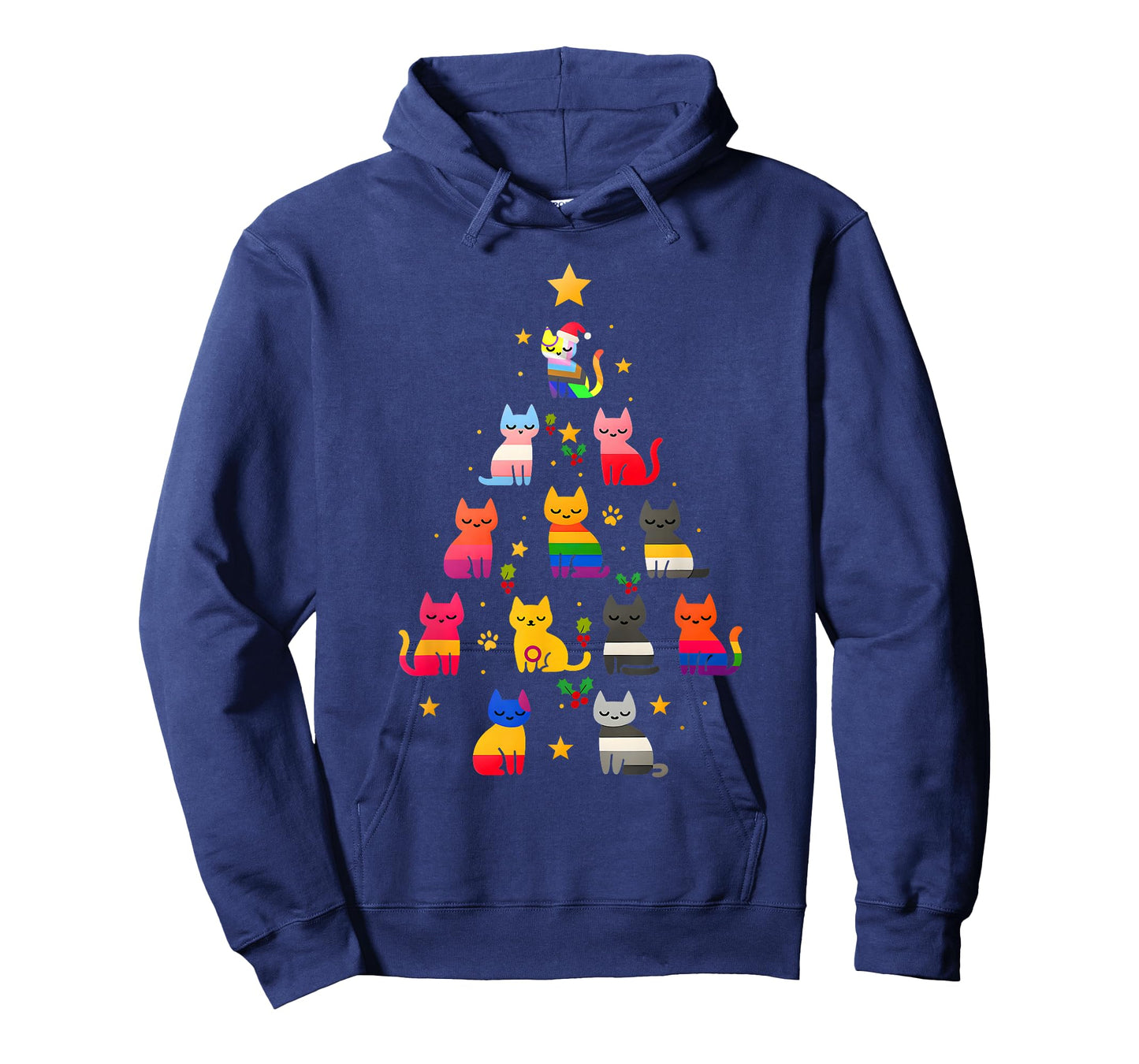 Pride Cat Christmas Tree LGBTQ Rainbow Cats Apparel T-Shirt