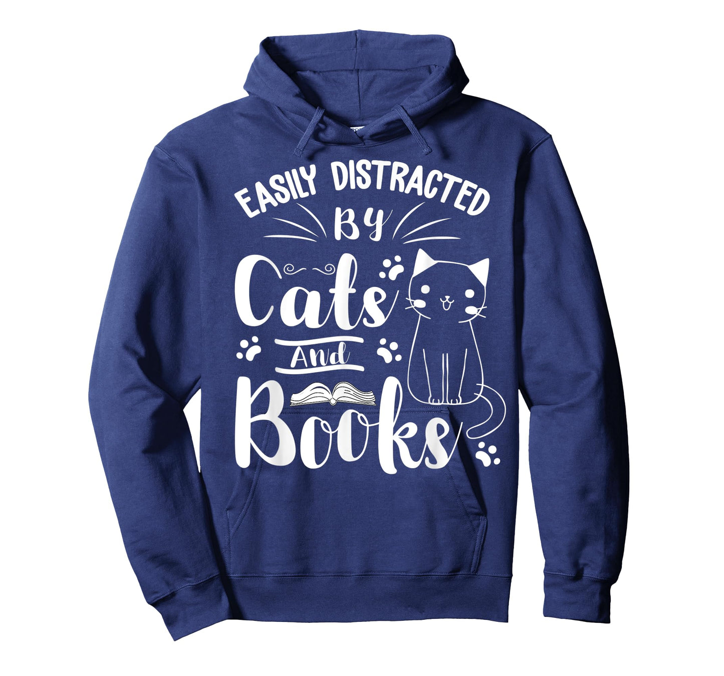 Easily Distracted by Cats and Books Tee For Cat & Book Lover T-Shirt for Men Women Kids
