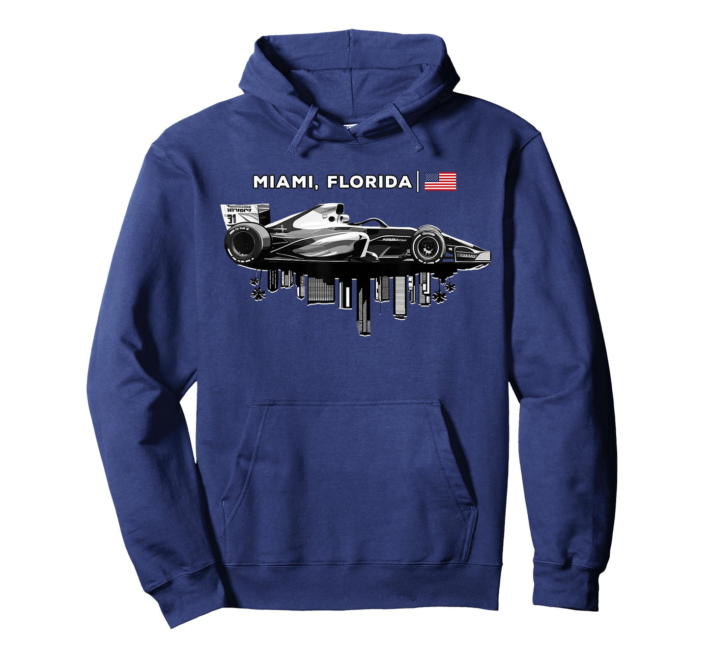 Miami Florida Racing Car Silhouette USA Flag T-Shirt