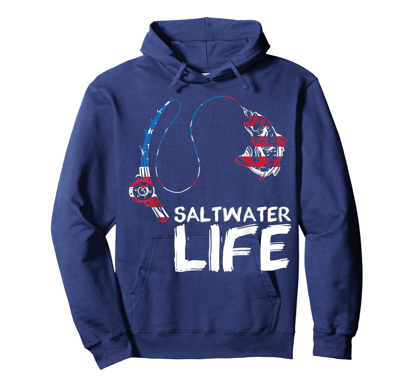 Saltwater Life US Flag Fishing Rod Bass Fishing Fish Catcher T-Shirt